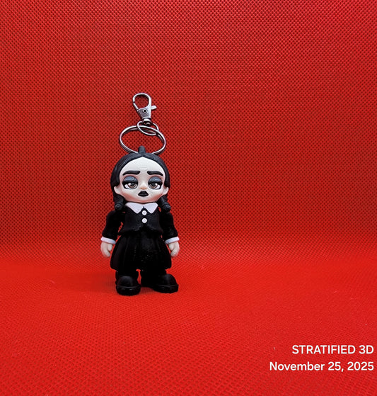 Wednesday Flexi Figure or Keychain – Addams Family 3D Printed Mini – Gothic Collectible