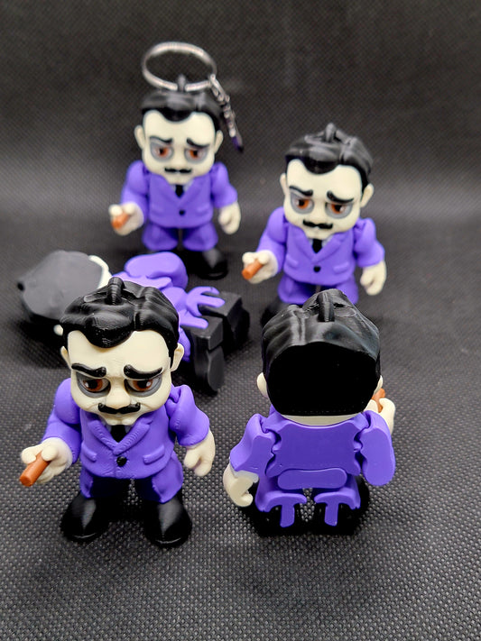 Gomez addams Flexi Figure or Keychain – Addams Family 3D Printed Mini – Gothic Collectible
