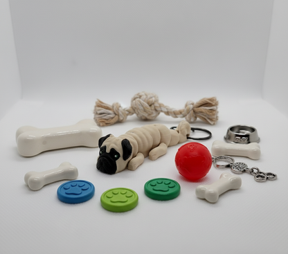 Articulated Pug with dog-themed professional background
