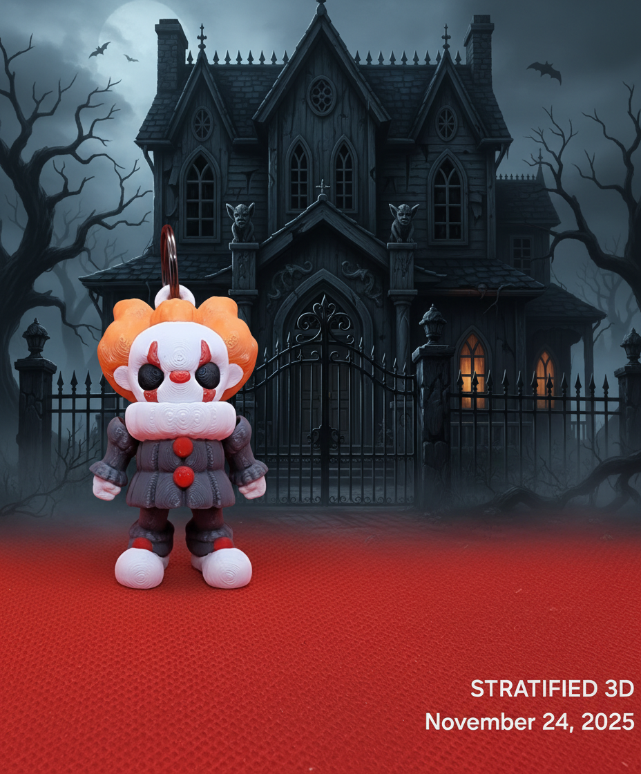 Horror keychain with haunted house background