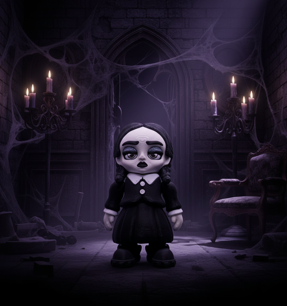 Wednesday figure with horror background