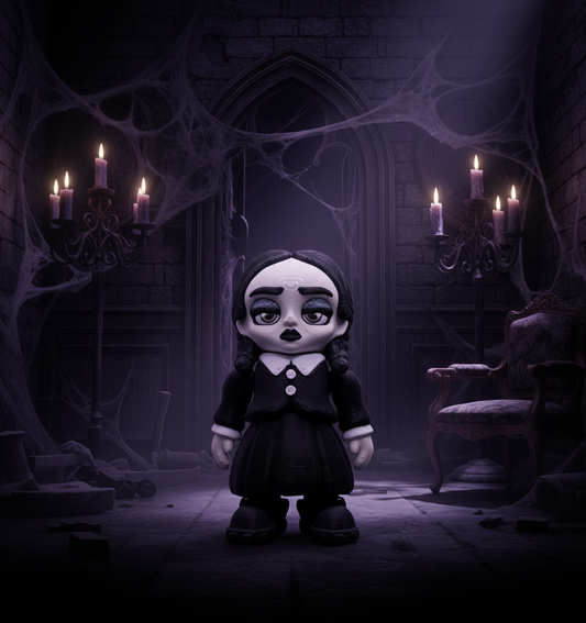 Wednesday figure with horror background